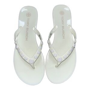 Tory Burch Studded Logo Jelly Ivory White Thong Flip Flop Sandals Women's 7